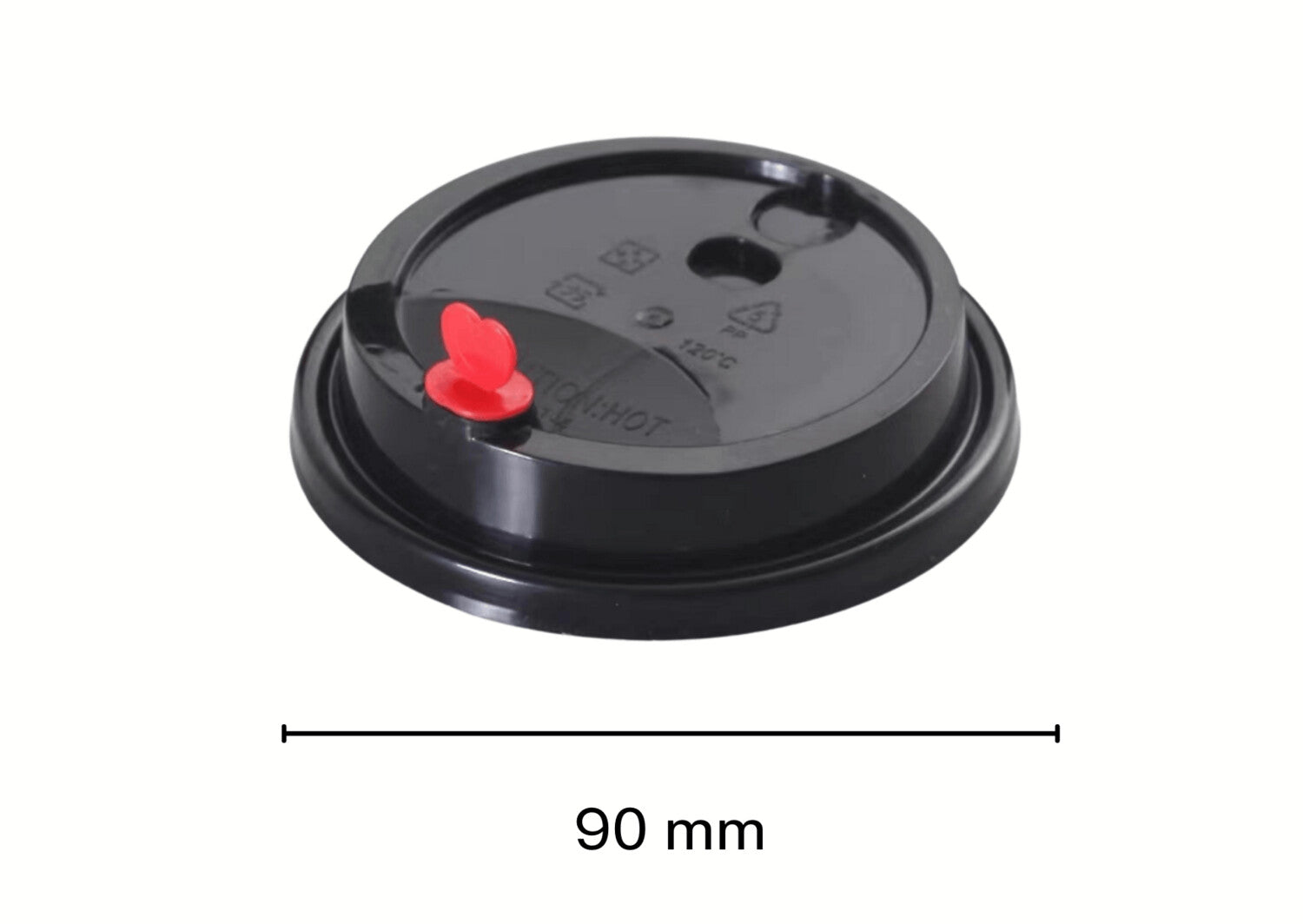 90mm PP Black Skinny Lids with Red Heart Stopper